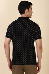 Men's Black Casual Half Sleeves Printed Polo Tshirt
