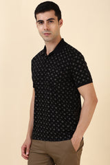 Men's Black Casual Half Sleeves Printed Polo Tshirt