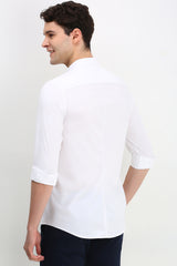 Men's White Casual Full Sleeves Solid Shirt