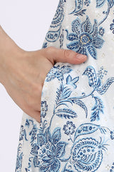 Women's White Floral Printed A-Line Cotton Kurta with Trousers