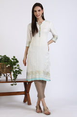 Women's White Printed Foil Print Lace Rayon Straight Kurta