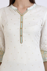Women's White Printed Foil Print Lace Rayon Straight Kurta