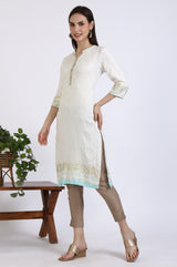 Women's White Printed Foil Print Lace Rayon Straight Kurta