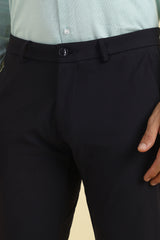 Men's Black Formal Solid Mid Rise Trouser