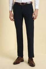 Men's Navy Formal Textured Mid Rise Trouser