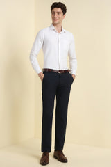 Men's Navy Formal Textured Mid Rise Trouser
