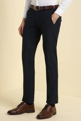 Men's Navy Formal Textured Mid Rise Trouser