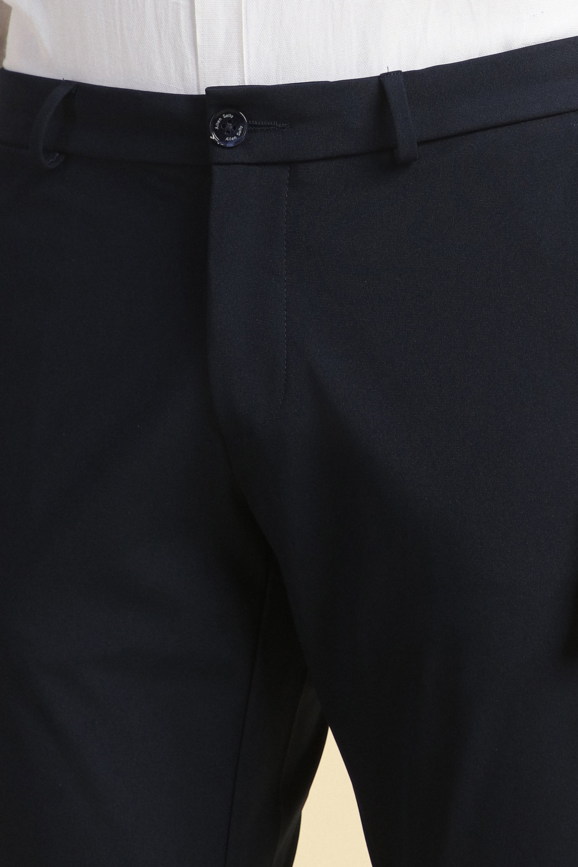 Men's Navy Formal Textured Mid Rise Trouser