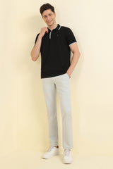 Men's Light Grey Casual Solid Mid Rise Trouser