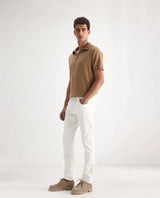 Men's White Casual Slim Fit Solid Jeans
