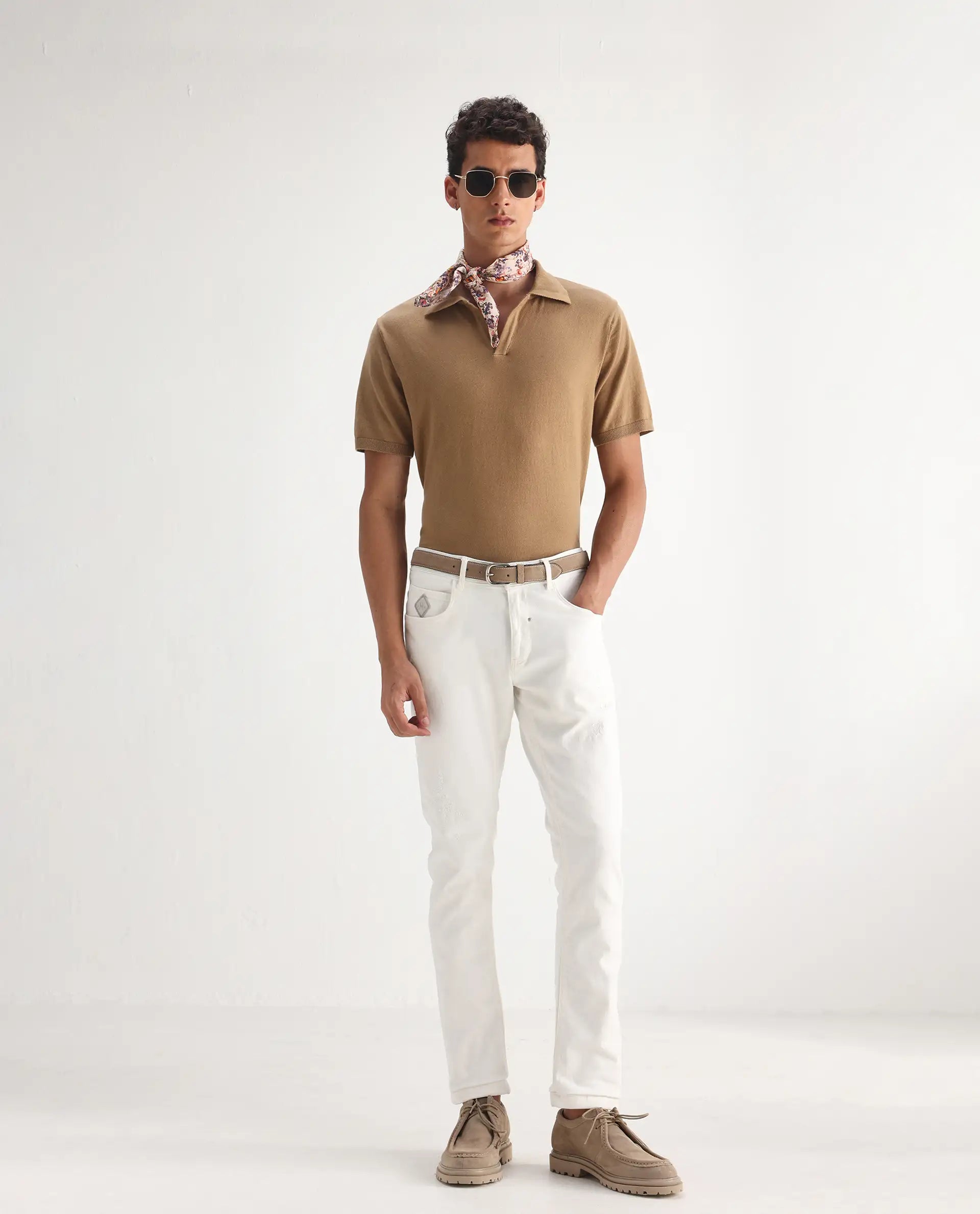 Men's White Casual Slim Fit Solid Jeans