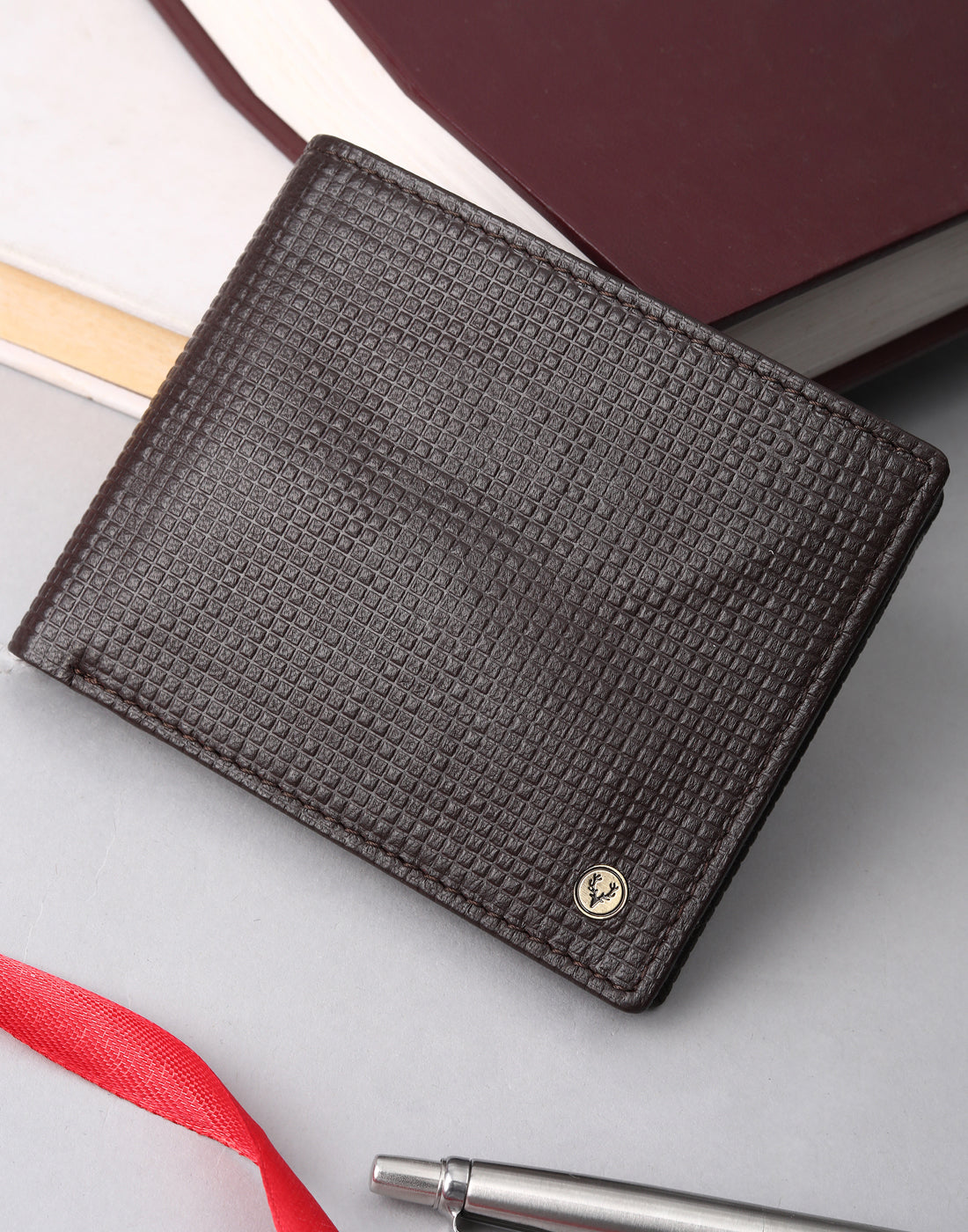 Men's Brown Textured Leather Two Fold Wallet