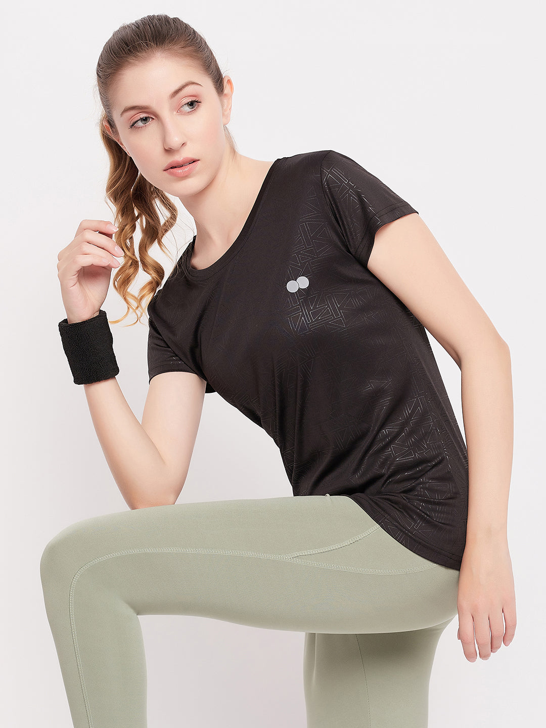 Women's Black Polyester Half Sleeves Tshirt