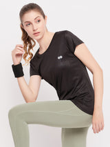 Women's Black Polyester Half Sleeves Tshirt