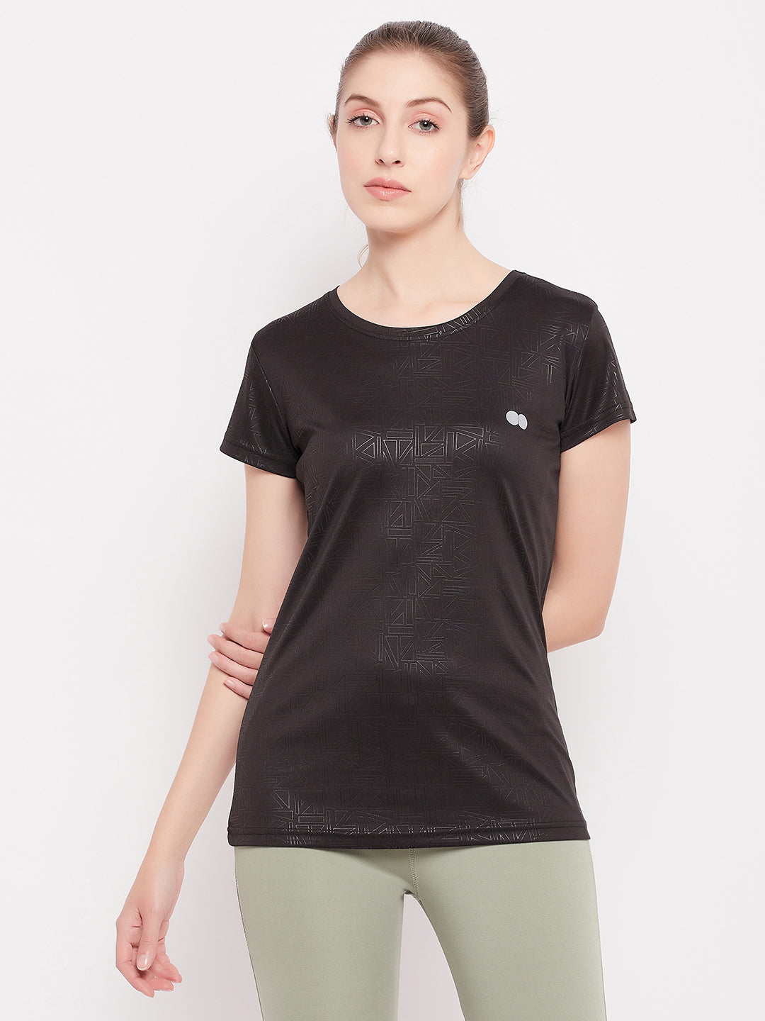 Women's Black Polyester Half Sleeves Tshirt
