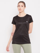 Women's Black Polyester Half Sleeves Tshirt