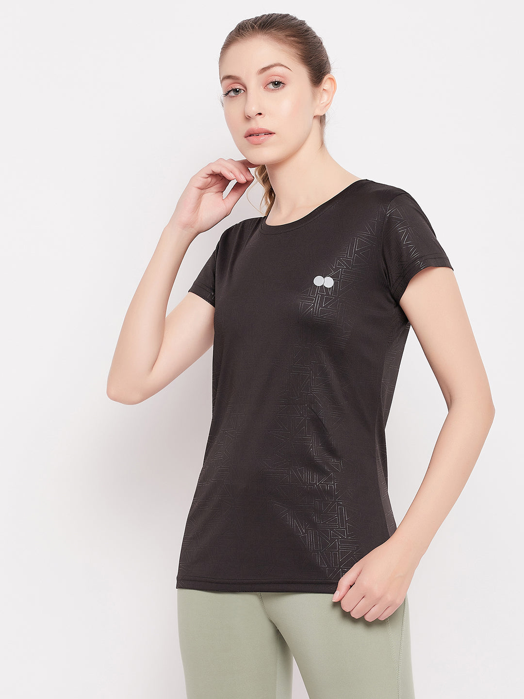 Women's Black Polyester Half Sleeves Tshirt