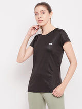Women's Black Polyester Half Sleeves Tshirt