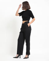 Women's Atgan Black Polyester Fabric Zip Closure Tailored Fit Plain Ankle Length Trousers