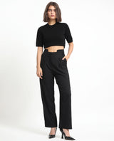 Women's Atgan Black Polyester Fabric Zip Closure Tailored Fit Plain Ankle Length Trousers
