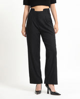 Women's Atgan Black Polyester Fabric Zip Closure Tailored Fit Plain Ankle Length Trousers
