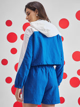 Women's Royal Blue Casual Colorblocked Full Sleeves Jacket