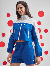 Women's Royal Blue Casual Colorblocked Full Sleeves Jacket