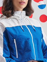 Women's Royal Blue Casual Colorblocked Full Sleeves Jacket
