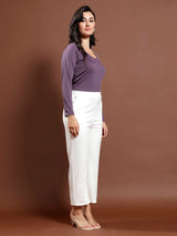 Women's Purple Casual Regular Fit Embellished Full Sleeves Top