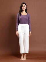 Women's Purple Casual Regular Fit Embellished Full Sleeves Top