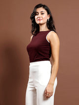 Women's Red Casual Regular Fit Embellished Sleeveless Top