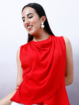 Women's Red Work Regular Fit Solid Sleeveless Top