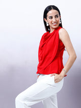 Women's Red Work Regular Fit Solid Sleeveless Top
