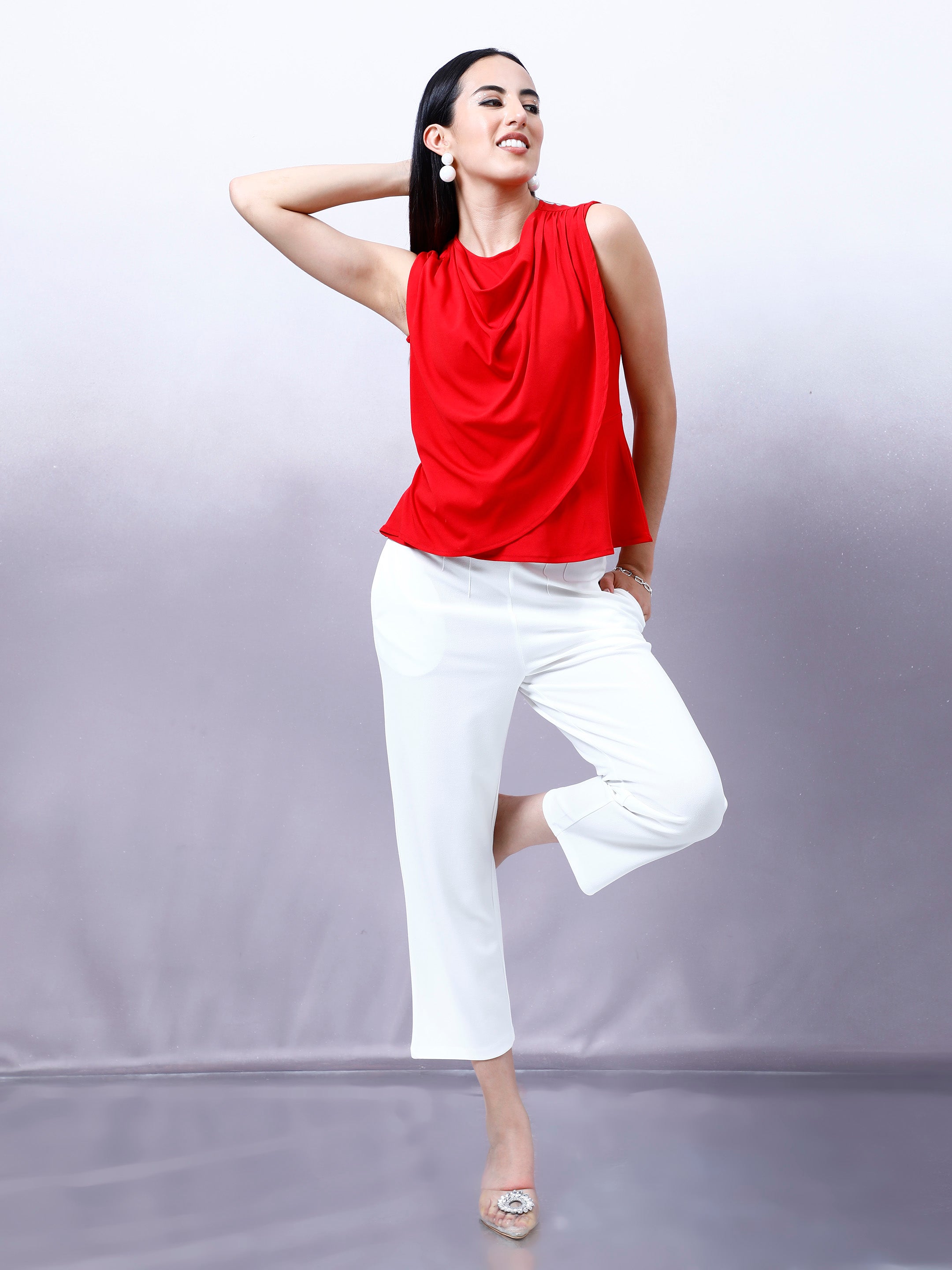 Women's Red Work Regular Fit Solid Sleeveless Top