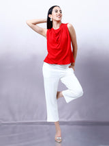 Women's Red Work Regular Fit Solid Sleeveless Top