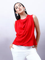 Women's Red Work Regular Fit Solid Sleeveless Top