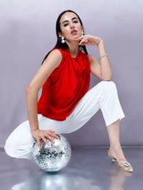 Women's Red Work Regular Fit Solid Sleeveless Top