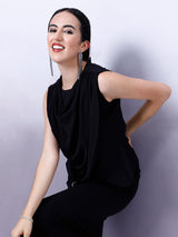 Women's Black Casual Regular Fit Solid Sleeveless Top