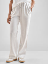 Women's White Casual Textured Relaxed Fit Trackpant
