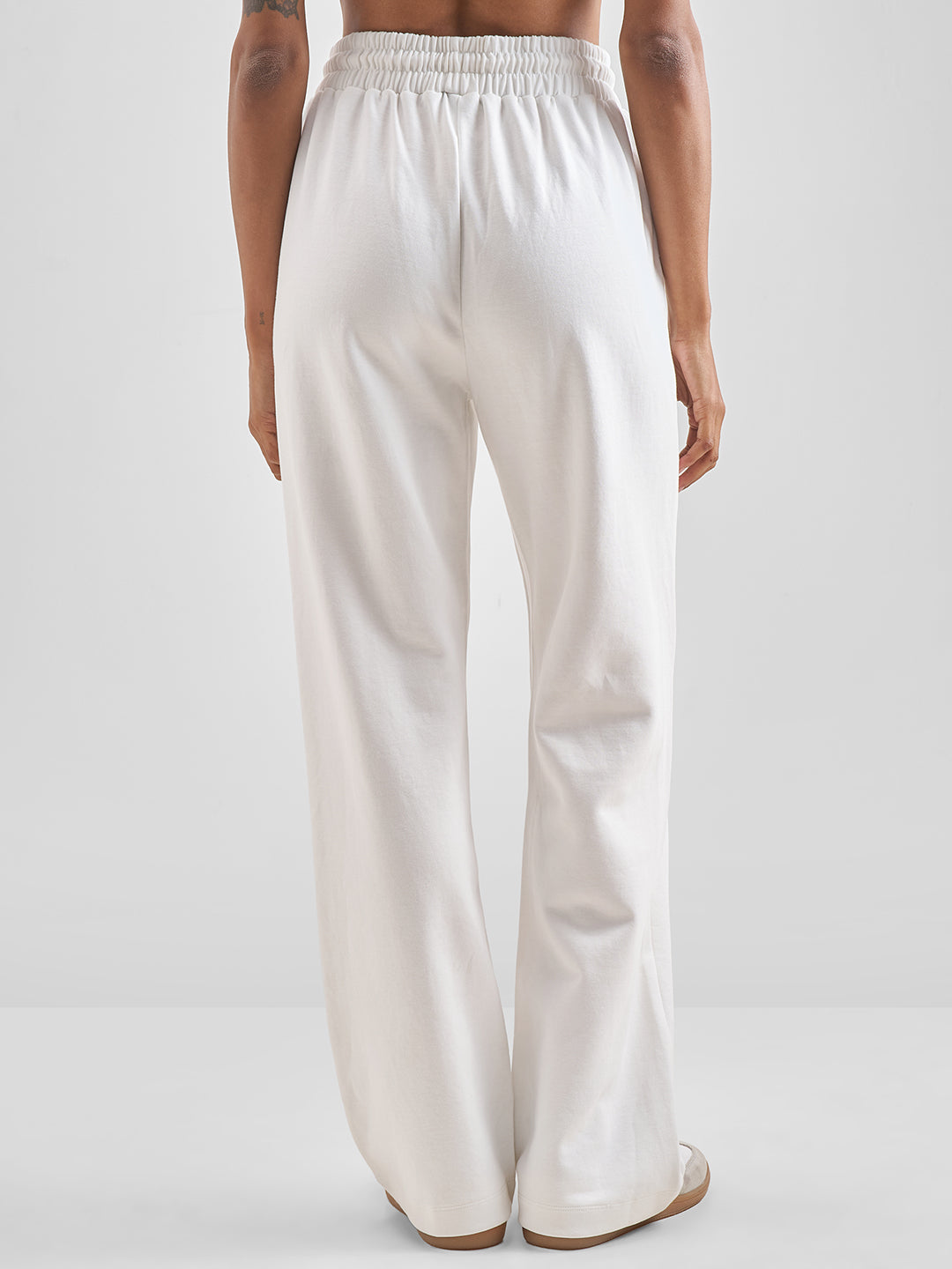 Women's White Casual Textured Relaxed Fit Trackpant