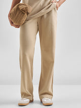 Women's Beige Casual Solid High-Rise Regular Fit Trouser