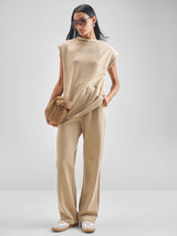 Women's Beige Casual Solid High-Rise Regular Fit Trouser