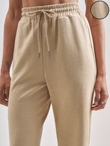 Women's Beige Casual Solid High-Rise Regular Fit Trouser