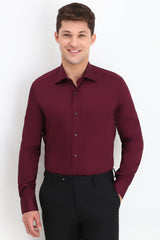 Men's Maroon Formal Full Sleeves Solid Shirt