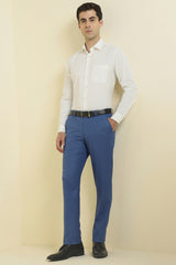 Men's Blue Formal Textured Mid Rise Trouser
