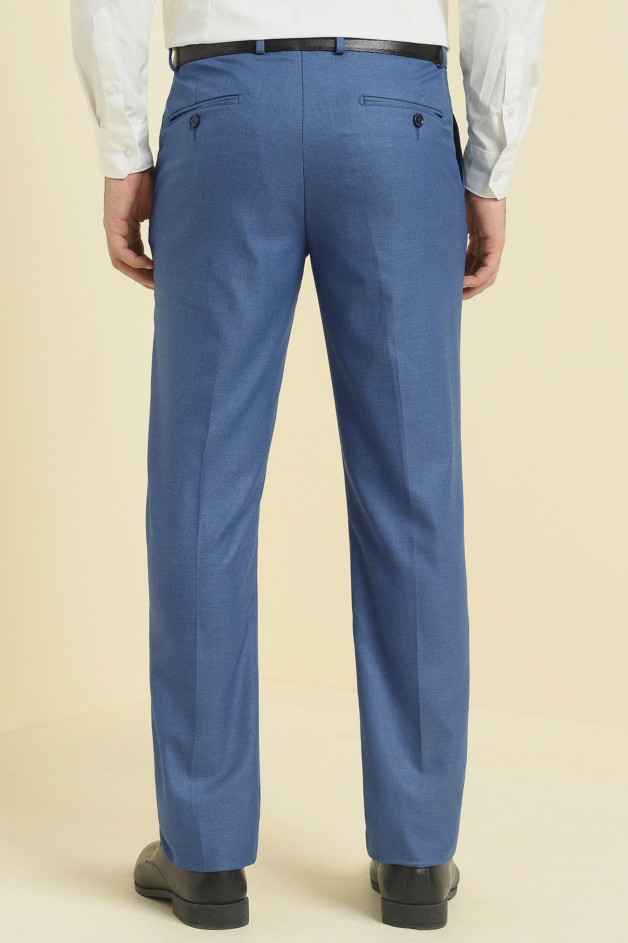 Men's Blue Formal Textured Mid Rise Trouser