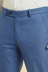 Men's Blue Formal Textured Mid Rise Trouser