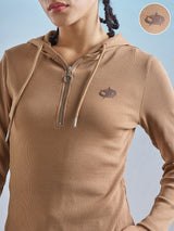 Women's Brown Casual Printed Regular Fit Full Sleeves Top