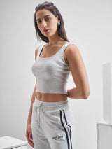 Women's Grey Casual Printed Regular Fit Sleeveless Top