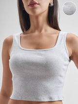 Women's Grey Casual Printed Regular Fit Sleeveless Top